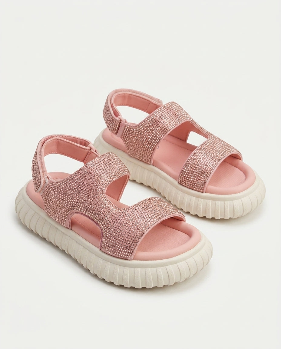 26Y846 Çocuk Filet Günlük Taşlı Sandalet PUDRA